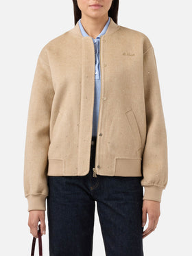 Bomber Adrien in tessuto double a spina di pesce con strass