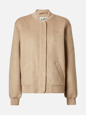 Bomber Adrien in tessuto double a spina di pesce con strass