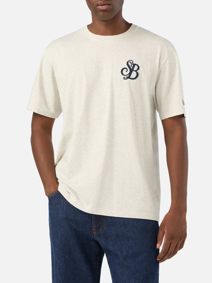 T-shirt Arnott grigia in cotone organico con ricamo monogramma SB Legacy