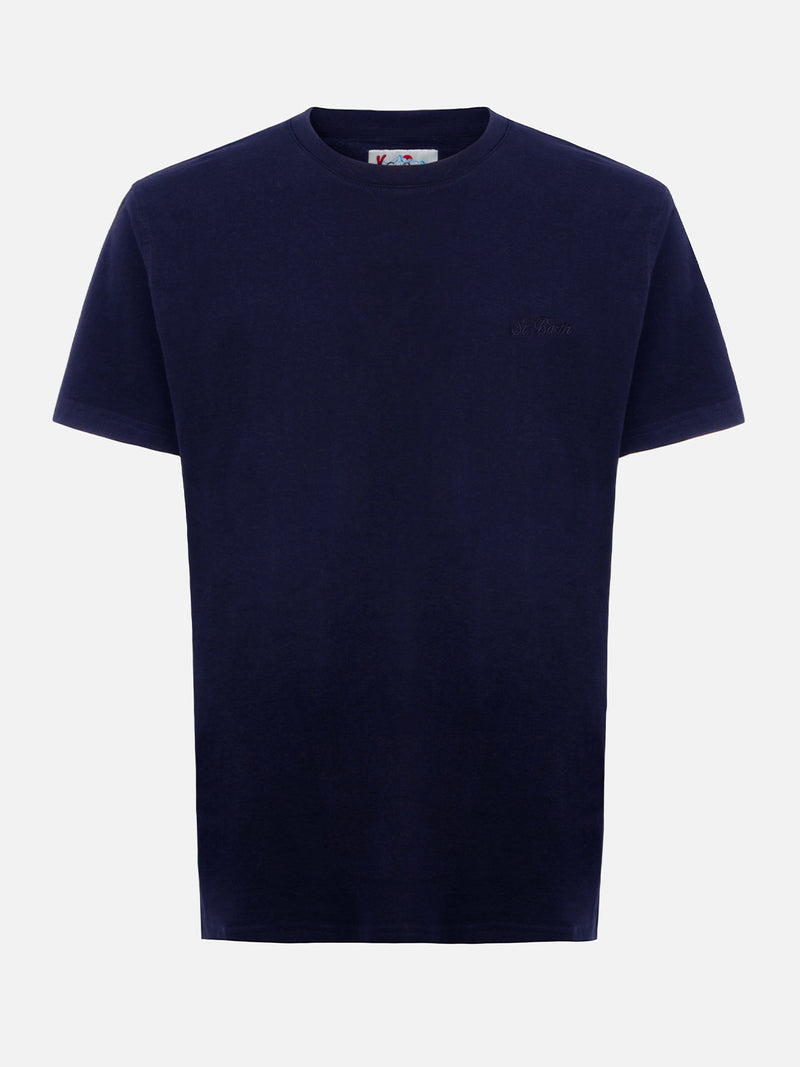 T-shirt da uomo blu navy in cotone pesante Arnott con ricamo St. Barth