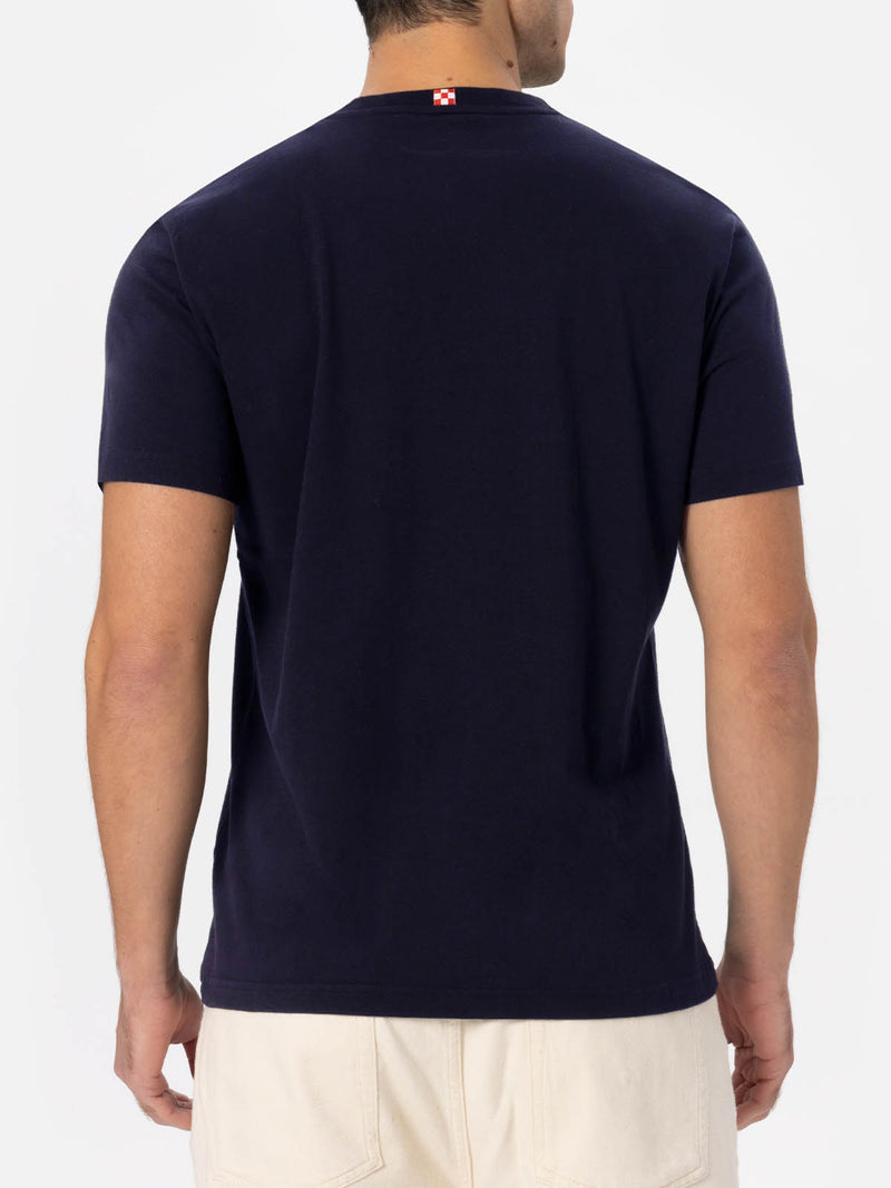 Man navy blue heavy cotton t-shirt Arnott with St. Barth embroidery