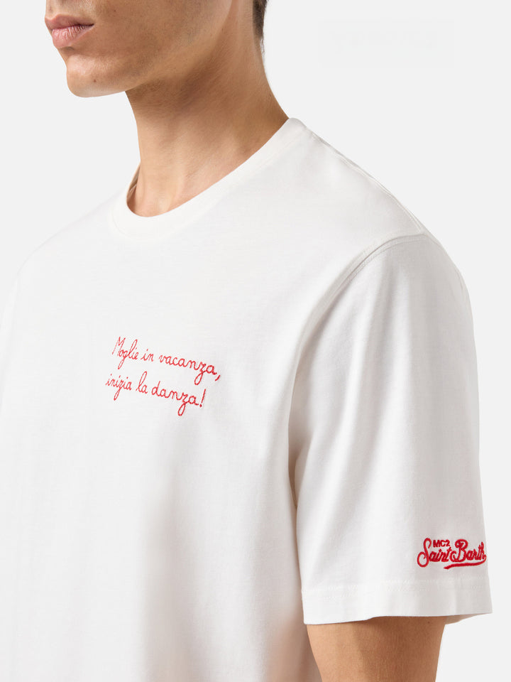 Arnott Baumwoll-T-Shirt mit Stickerei „Moglie in vacanza“ | YUPPIES SPECIAL EDITION