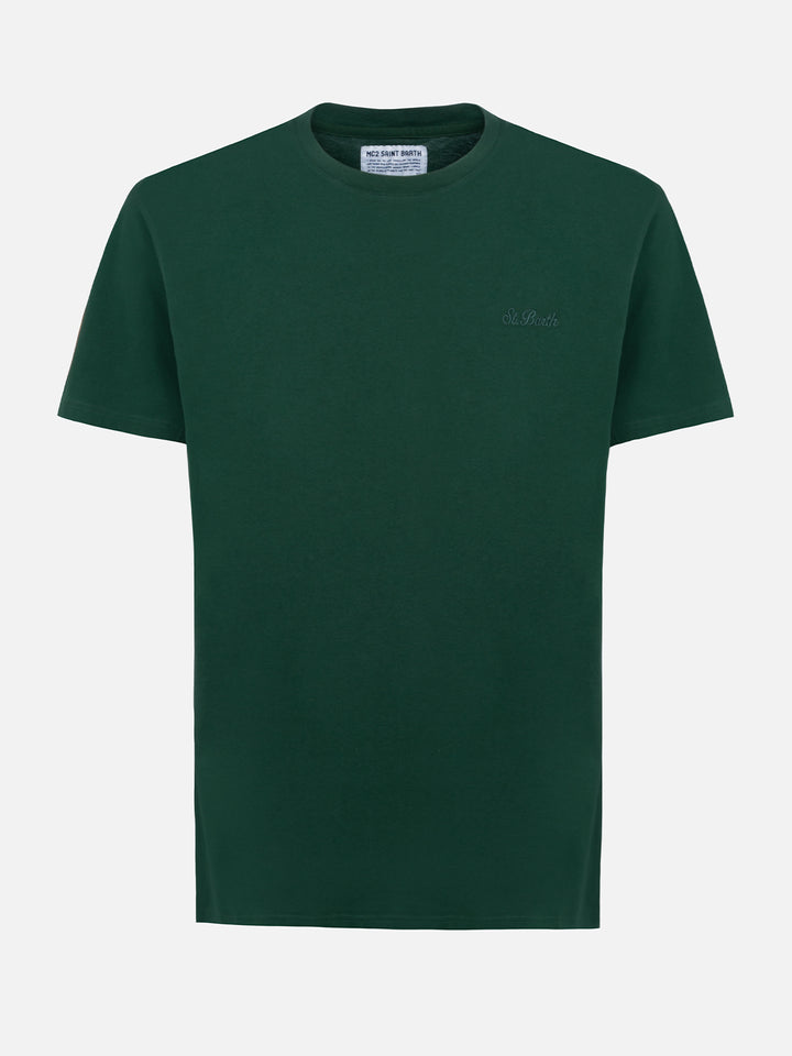 Man British green heavy cotton t-shirt Arnott with St. Barth embroidery - MC2 Saint Barth