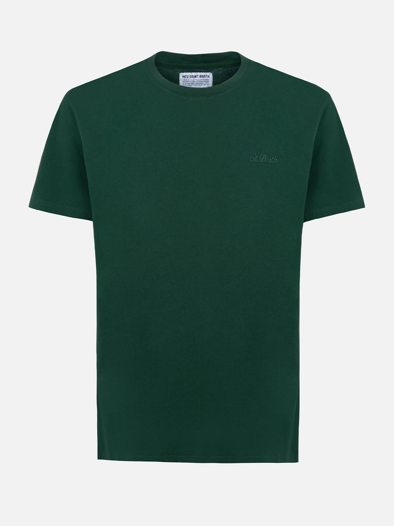 Man British green heavy cotton t-shirt Arnott with St. Barth embroidery