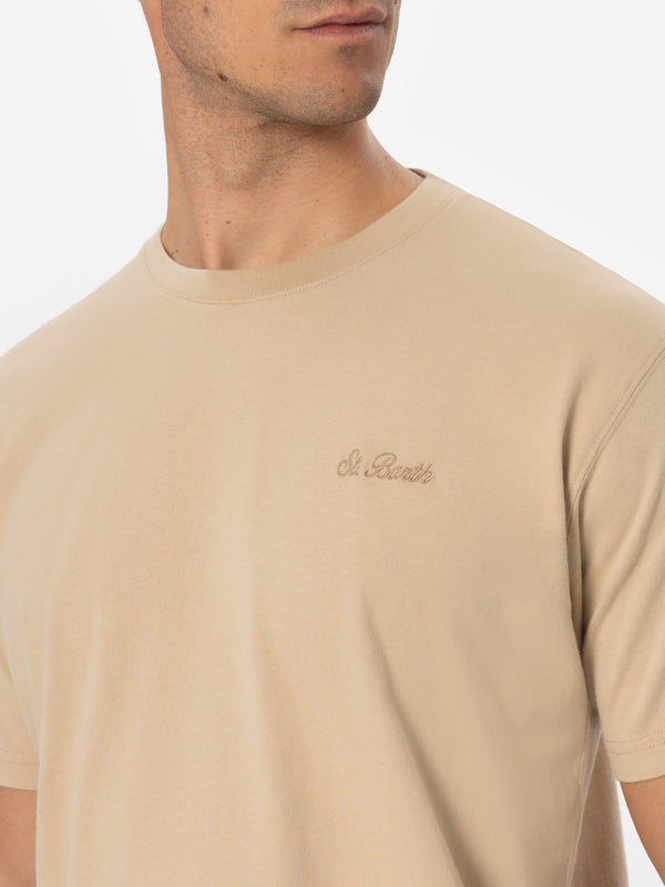 Man beige heavy cotton t-shirt Arnott with St. Barth embroidery