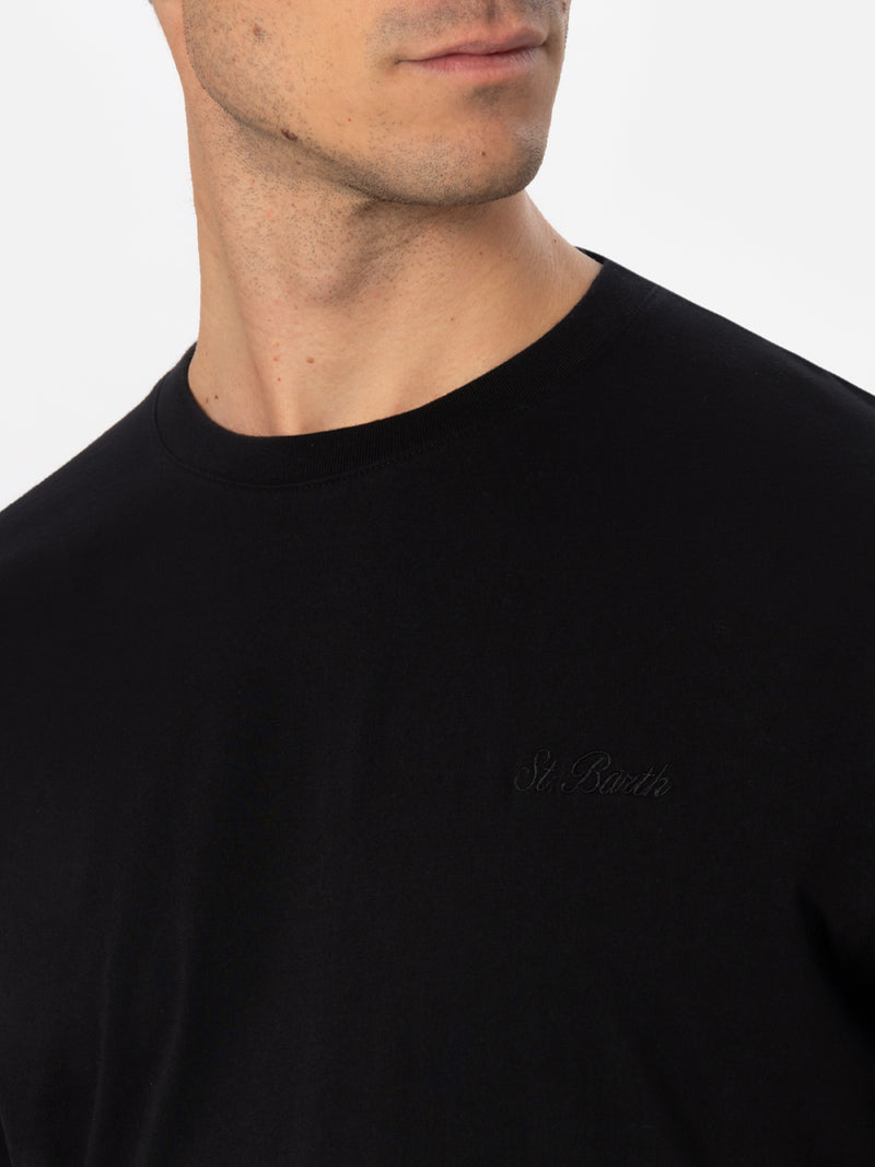 Man black heavy cotton t-shirt Arnott with St. Barth embroidery