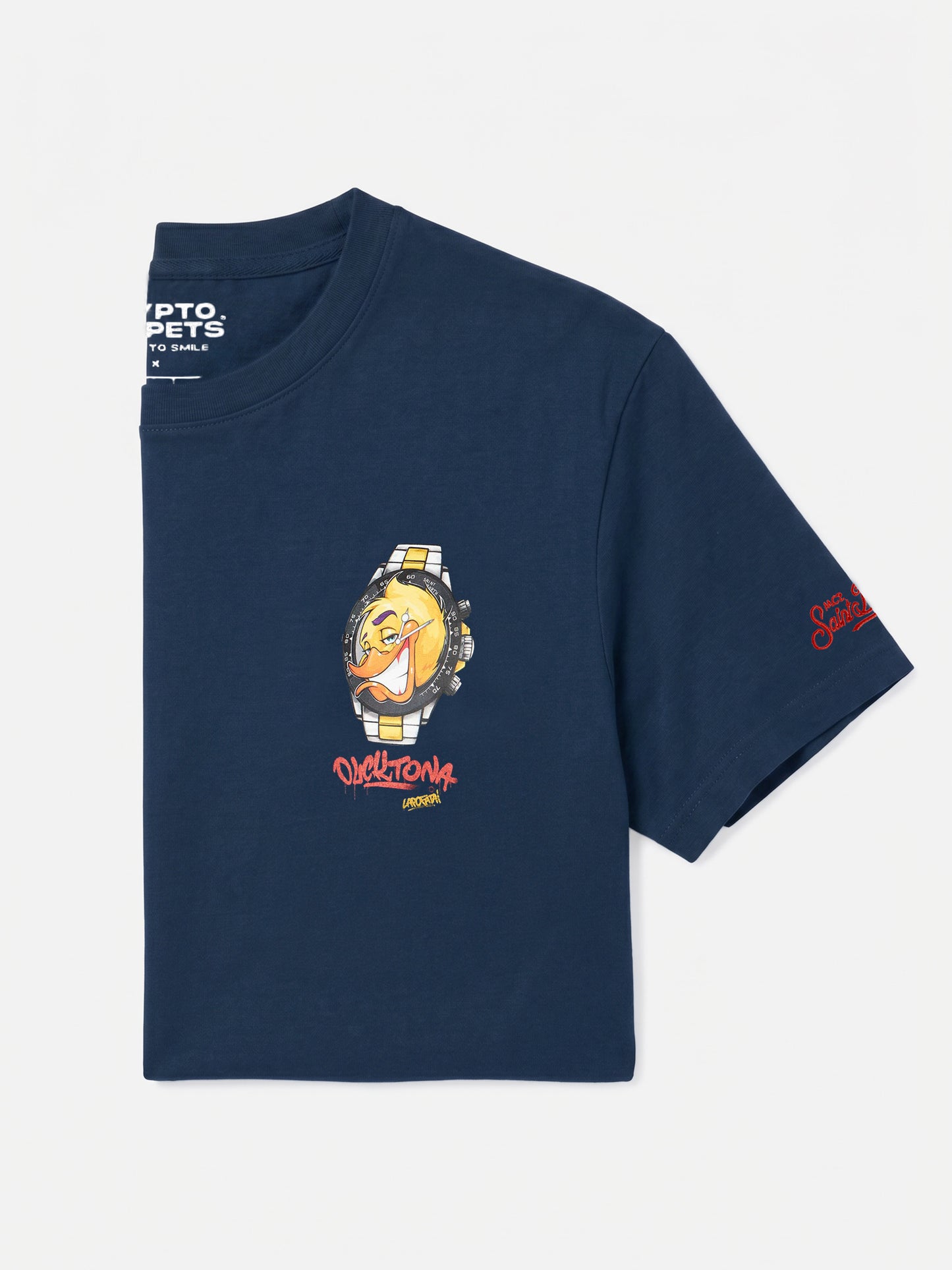 Camiseta Arnott de algodón pesado con estampado del reloj Cryptopuppets Ducktona | Edición Especial 