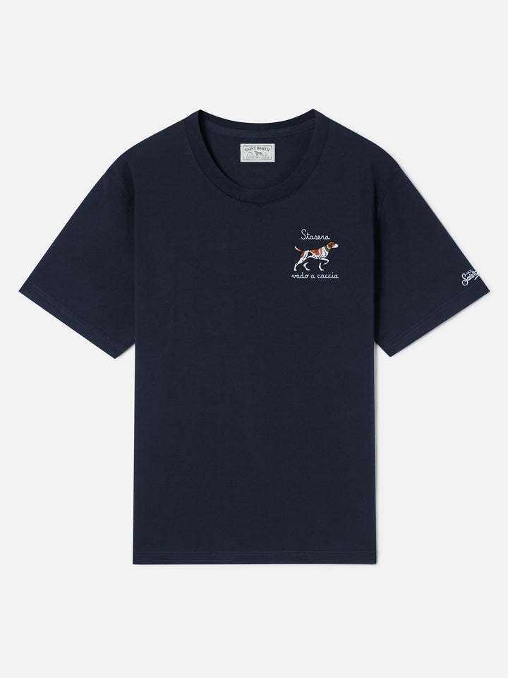 Navy blue Arnott cotton t-shirt with hunting dog embroidery