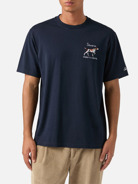 T-shirt Arnott blu navy in cotone con ricamo cane da caccia