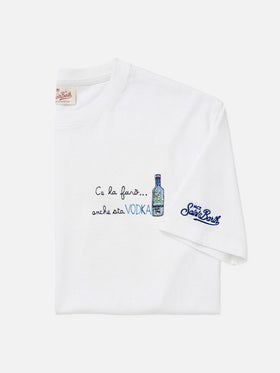 Arnott cotton T-shirt in white with Ce la farò anche sta Vodka embroidery