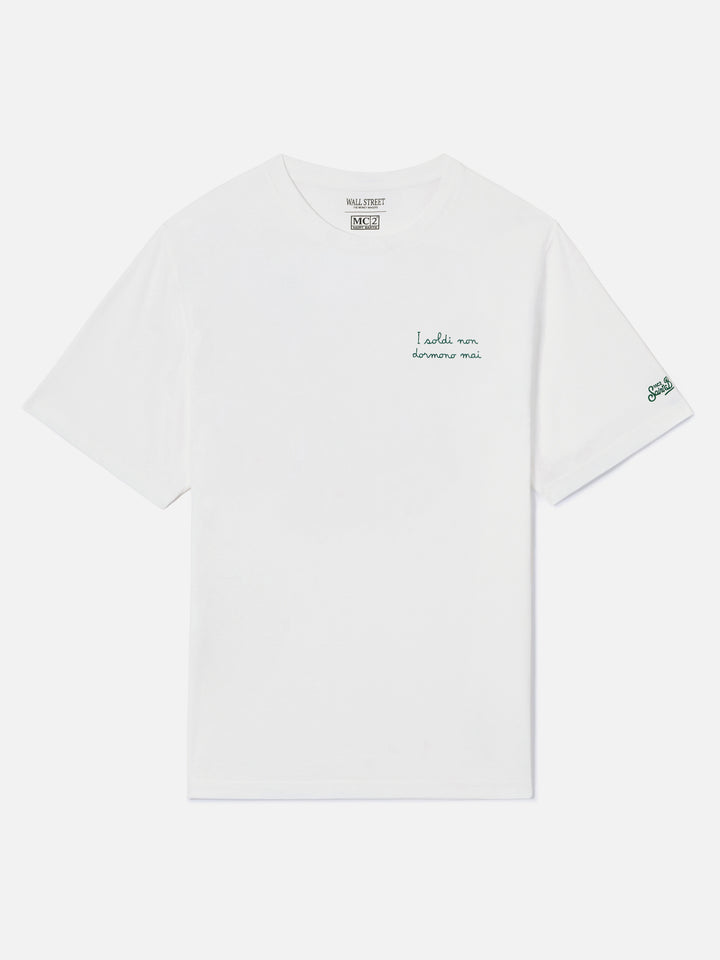 Camiseta de algodón Off white Arnott con bordado I Soldi Non Dormono Mai | Special edition 