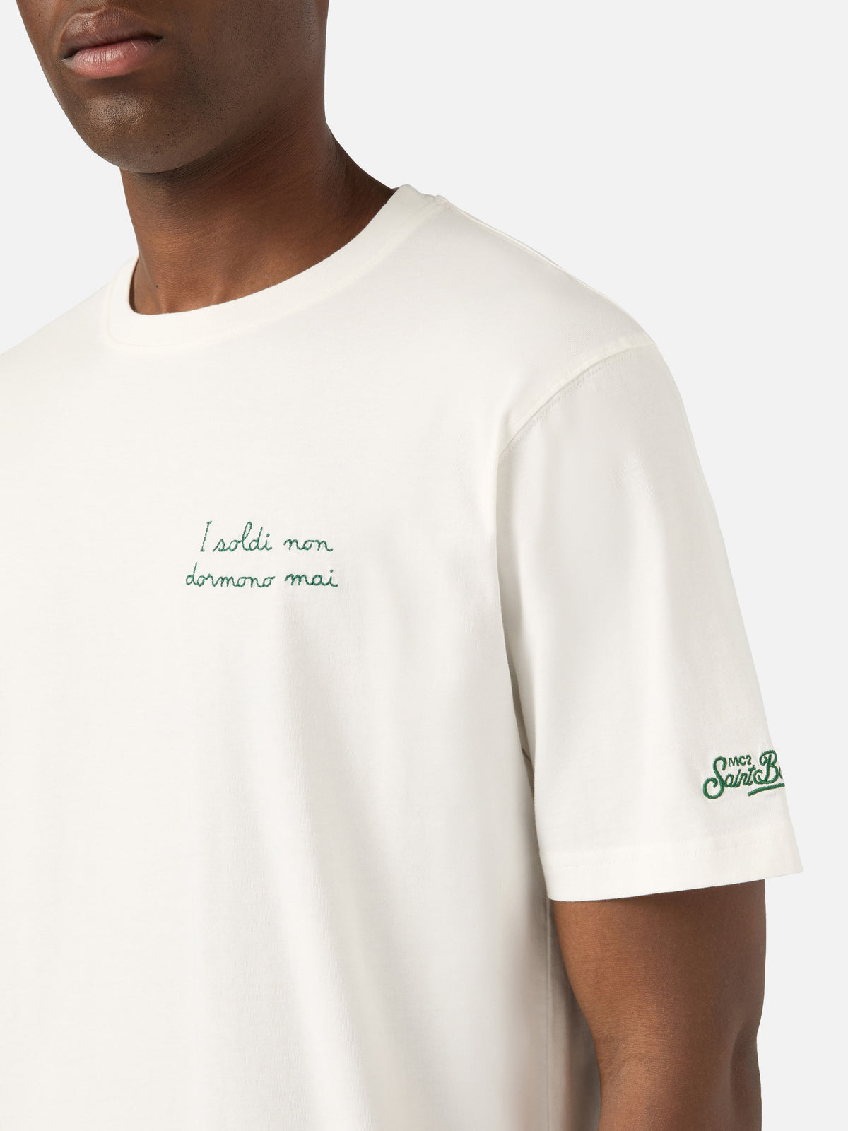 Camiseta de algodón Off white Arnott con bordado I Soldi Non Dormono Mai | Special edition 
