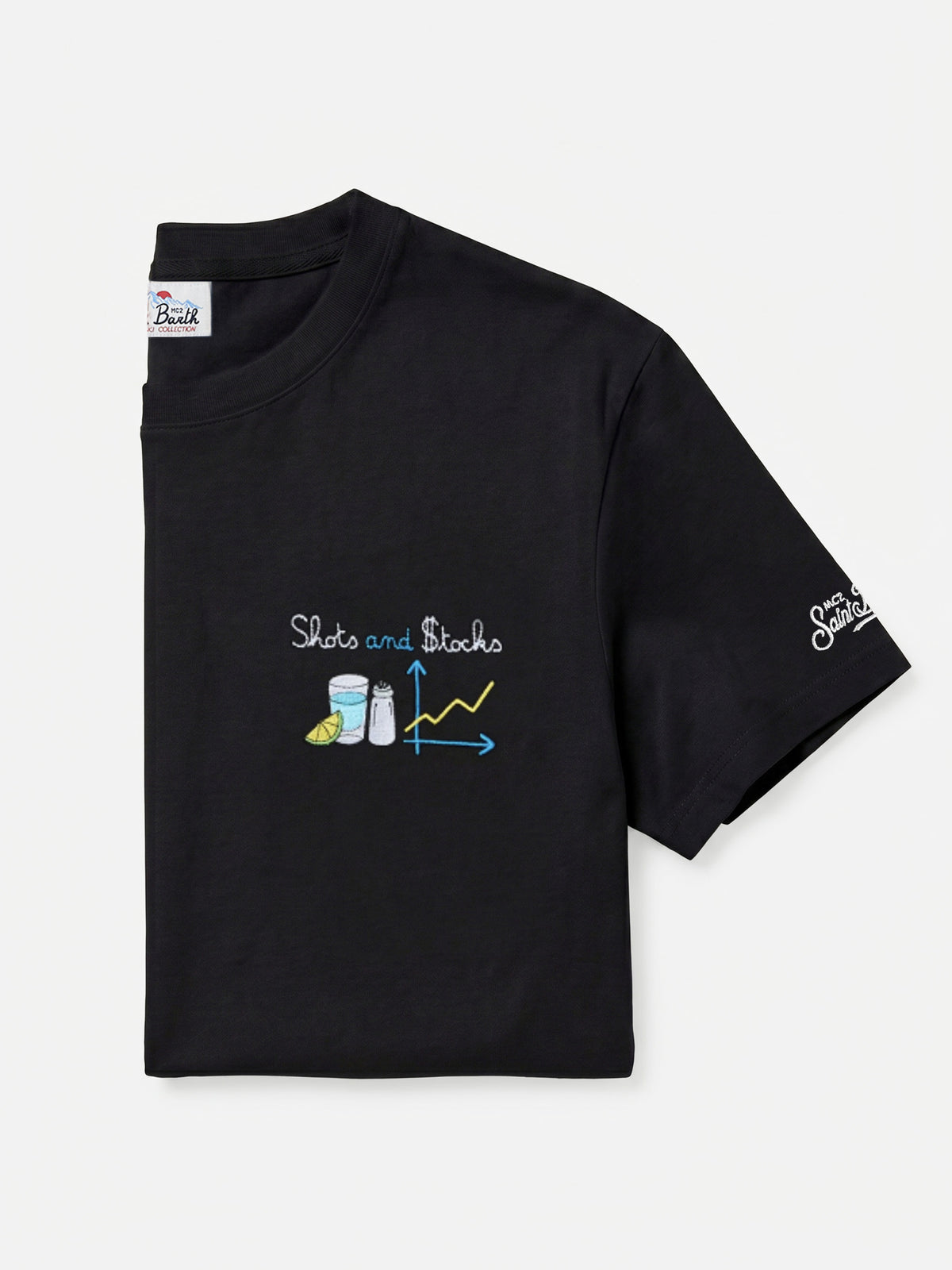 T-shirt Arnott nera in cotone organico con ricamo Shots And Stocks