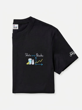 T-shirt Arnott nera in cotone organico con ricamo Shots And Stocks