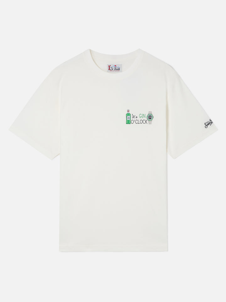 Off white Arnott cotton t-shirt with It's Gin O'Clock embroidery