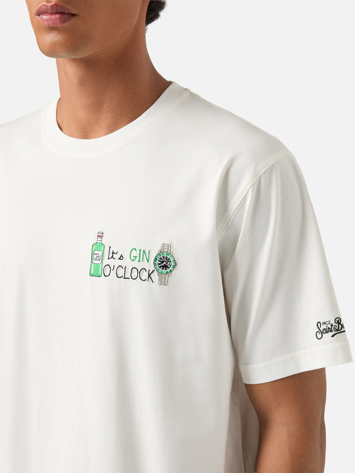 Off white T-Shirt aus Arnott Baumwolle mit It's Gin O'Clock-Stickerei 