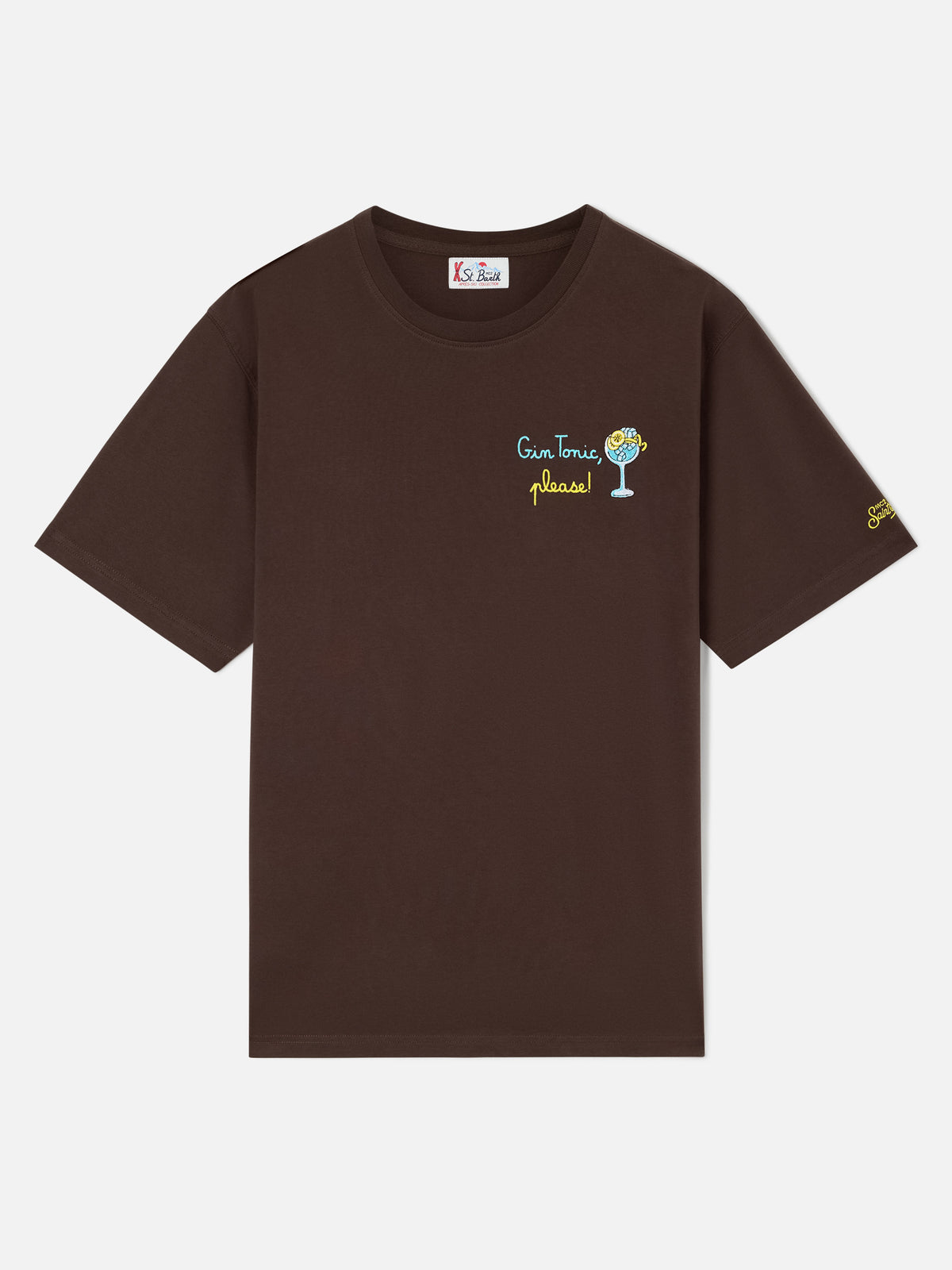 Camiseta de algodón marrón Arnott con bordado Gin Tonic Please 
