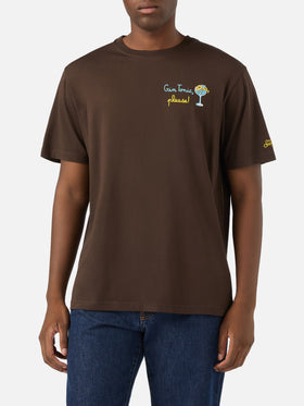 Braunes T-Shirt aus Arnott Baumwolle mit Stickerei Gin Tonic Please 