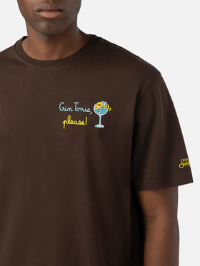 Braunes T-Shirt aus Arnott Baumwolle mit Stickerei Gin Tonic Please 