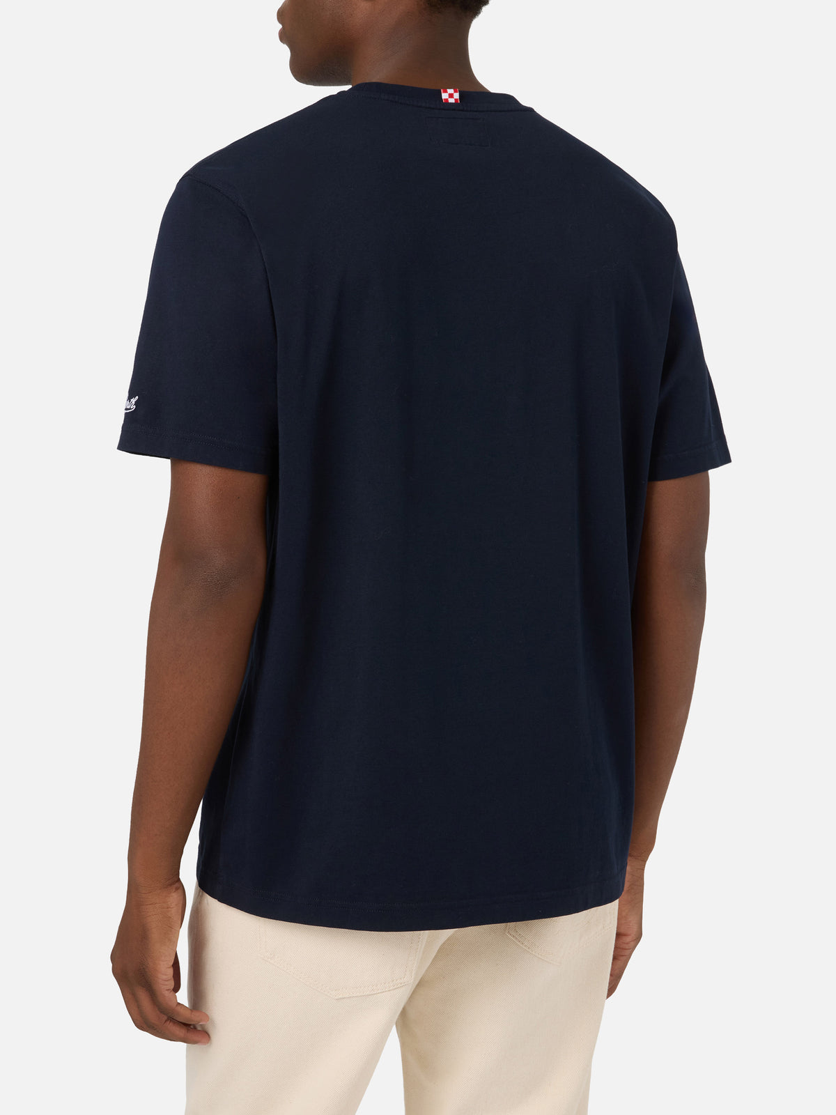 Marineblaues T-Shirt aus blue Arnott Baumwolle mit I Only Need Gin-Stickerei | Special edition 