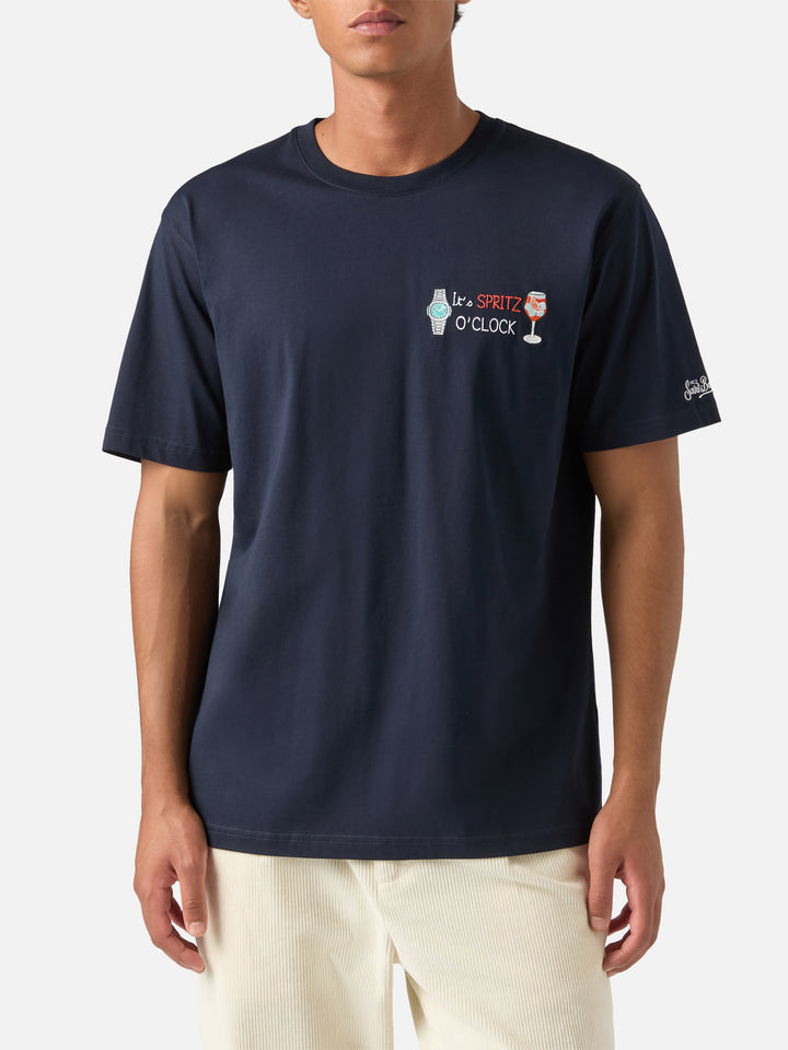 Marineblaues T-Shirt aus blue Arnott Baumwolle mit It's Spritz O'Clock-Stickerei 