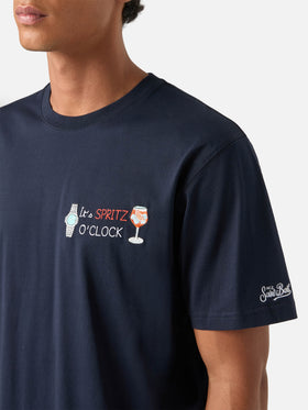 Marineblaues T-Shirt aus blue Arnott Baumwolle mit It's Spritz O'Clock-Stickerei 