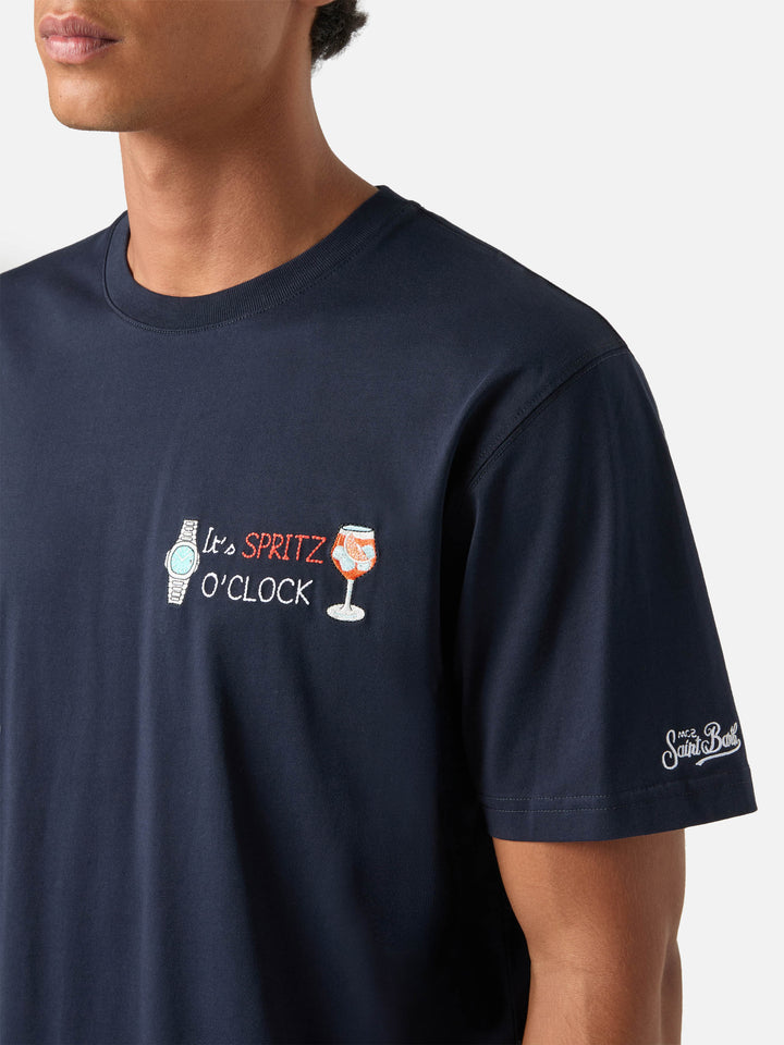 Marineblaues T-Shirt aus blue Arnott Baumwolle mit It's Spritz O'Clock-Stickerei 