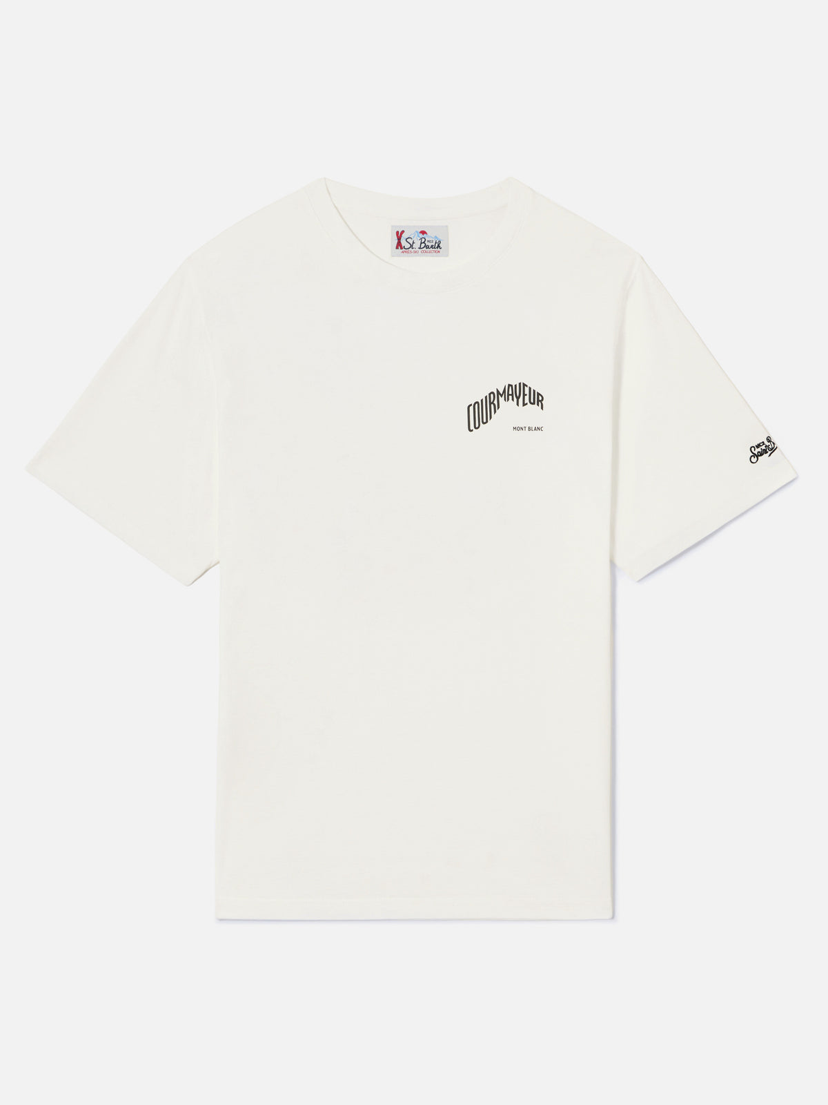 Weißes Arnott Warm T-Shirt aus Bio-Baumwolle mit Courmayeur-Print auf der Rückseite | Special edition 