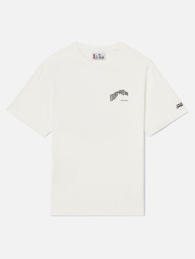 Weißes Arnott Warm T-Shirt aus Bio-Baumwolle mit Courmayeur-Print auf der Rückseite | Special edition 