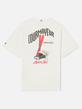 Weißes Arnott Warm T-Shirt aus Bio-Baumwolle mit Courmayeur-Print auf der Rückseite | Special edition 