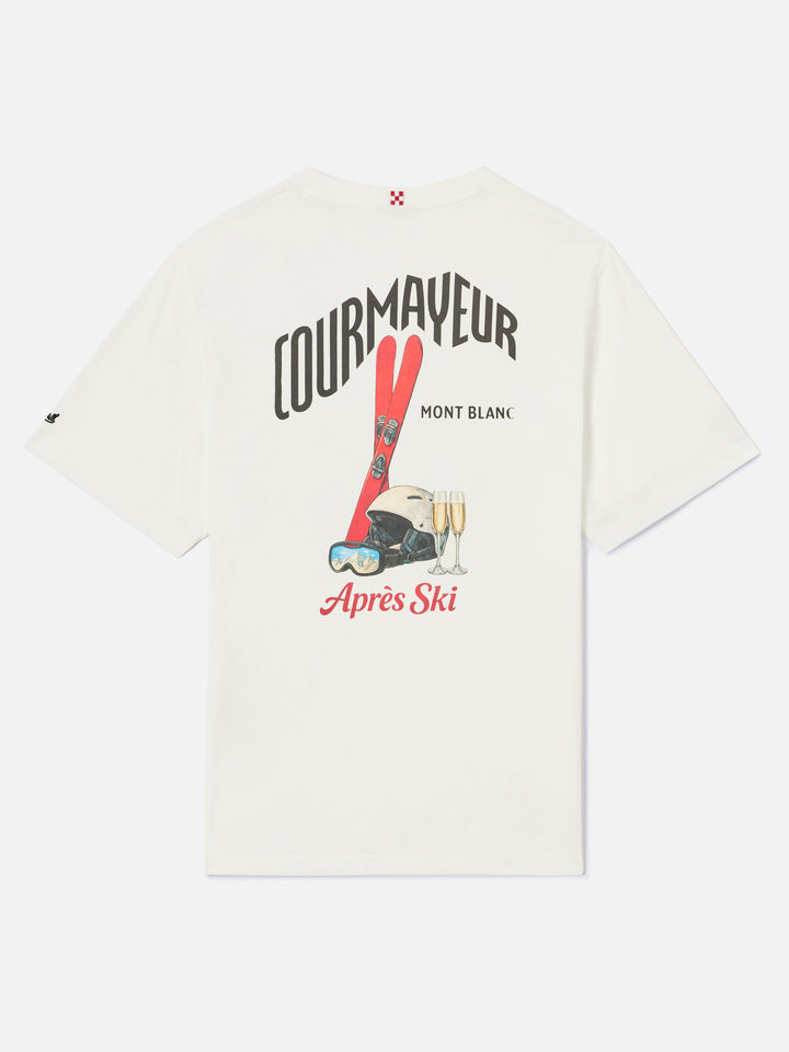 T-shirt blanc en coton biologique chaud Arnott avec imprimé Courmayeur au dos | Special edition 