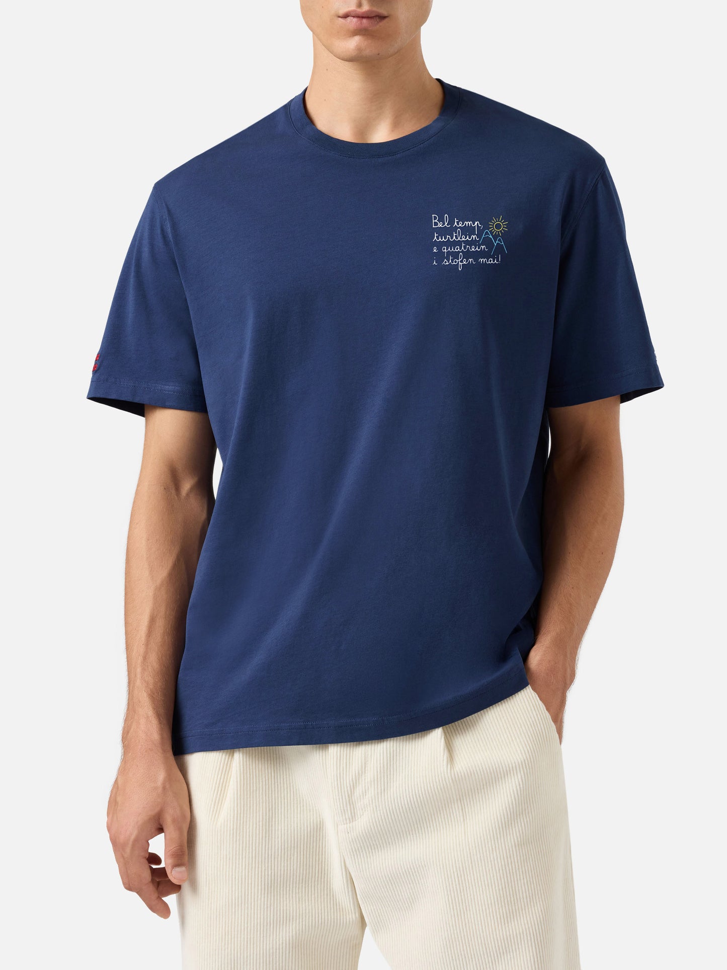 Arnott Warm winter cotton T-shirt in blue with Bel temp… embroidery | VACANZE DI NATALE SPECIAL EDITION