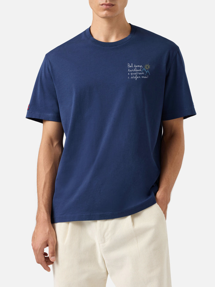 Arnott Warm winter cotton T-shirt in blue with Bel temp… embroidery | VACANZE DI NATALE SPECIAL EDITION