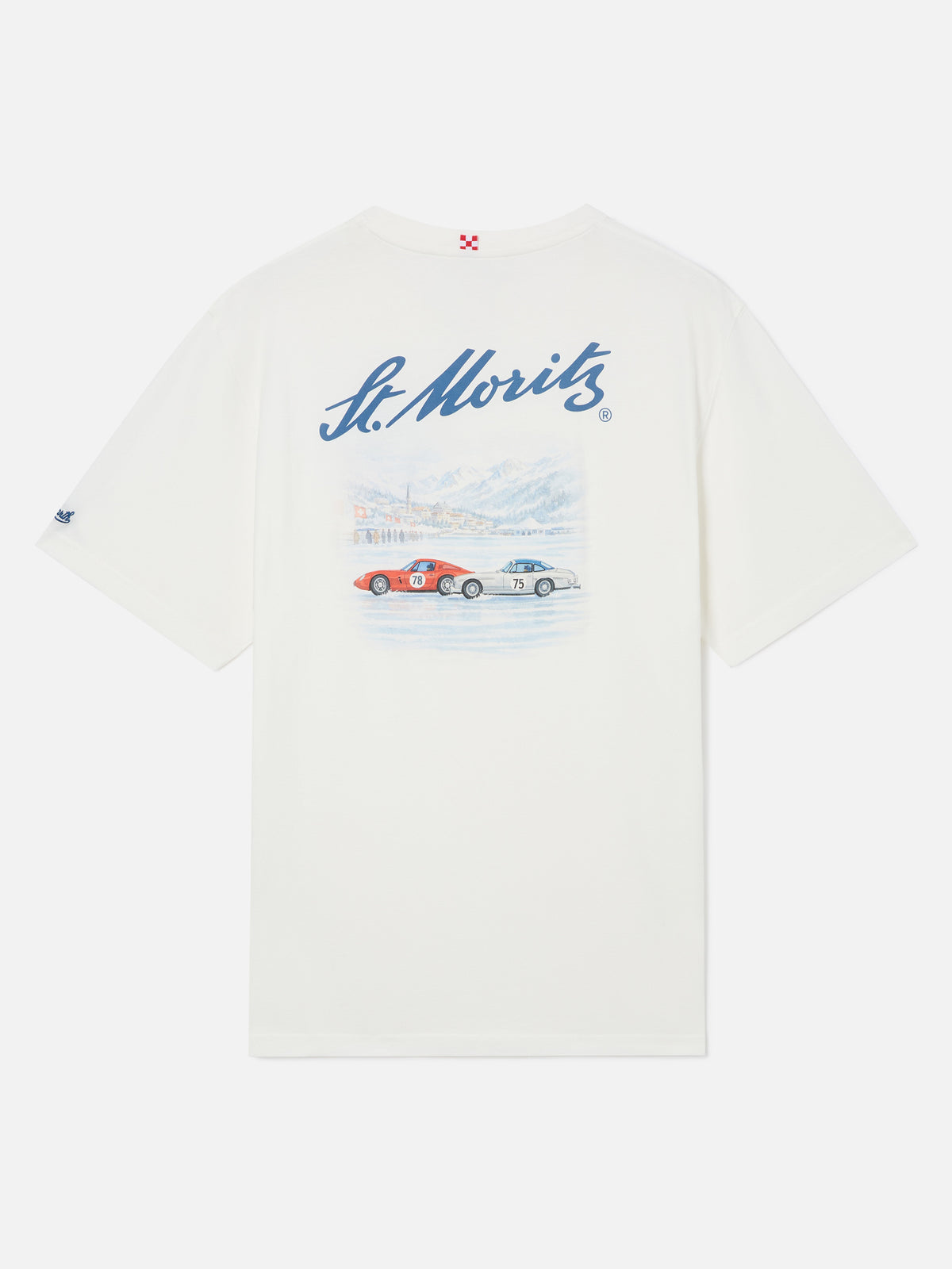 Camiseta blanca Arnott de algodón orgánico Warm con estampado St. Moritz en la espalda | Special edition 