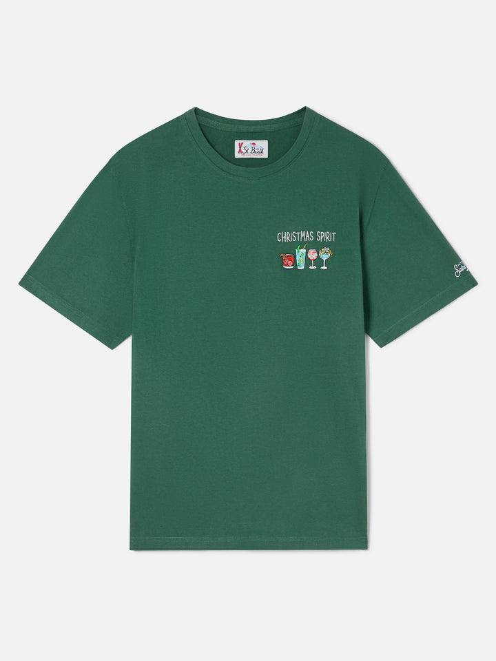 T-shirt verde in cotone Arnott Warm con ricamo Christmas Spirit