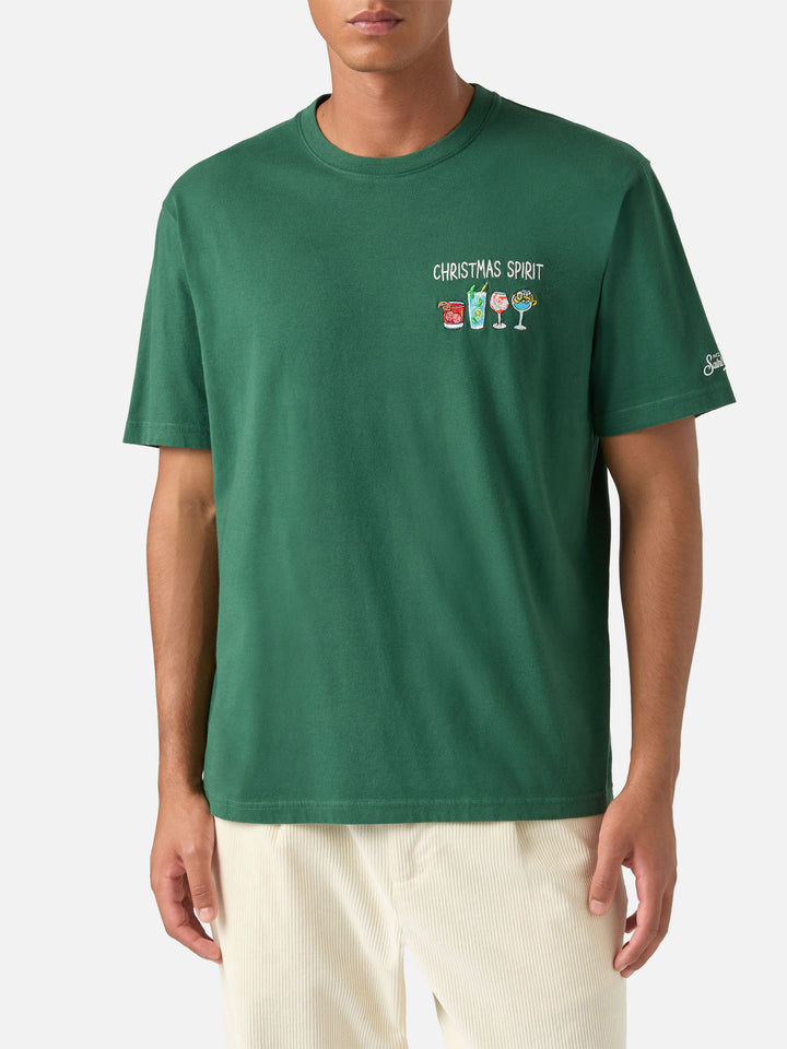 Camiseta de algodón cálido Arnott verde con bordado Christmas Spirit 