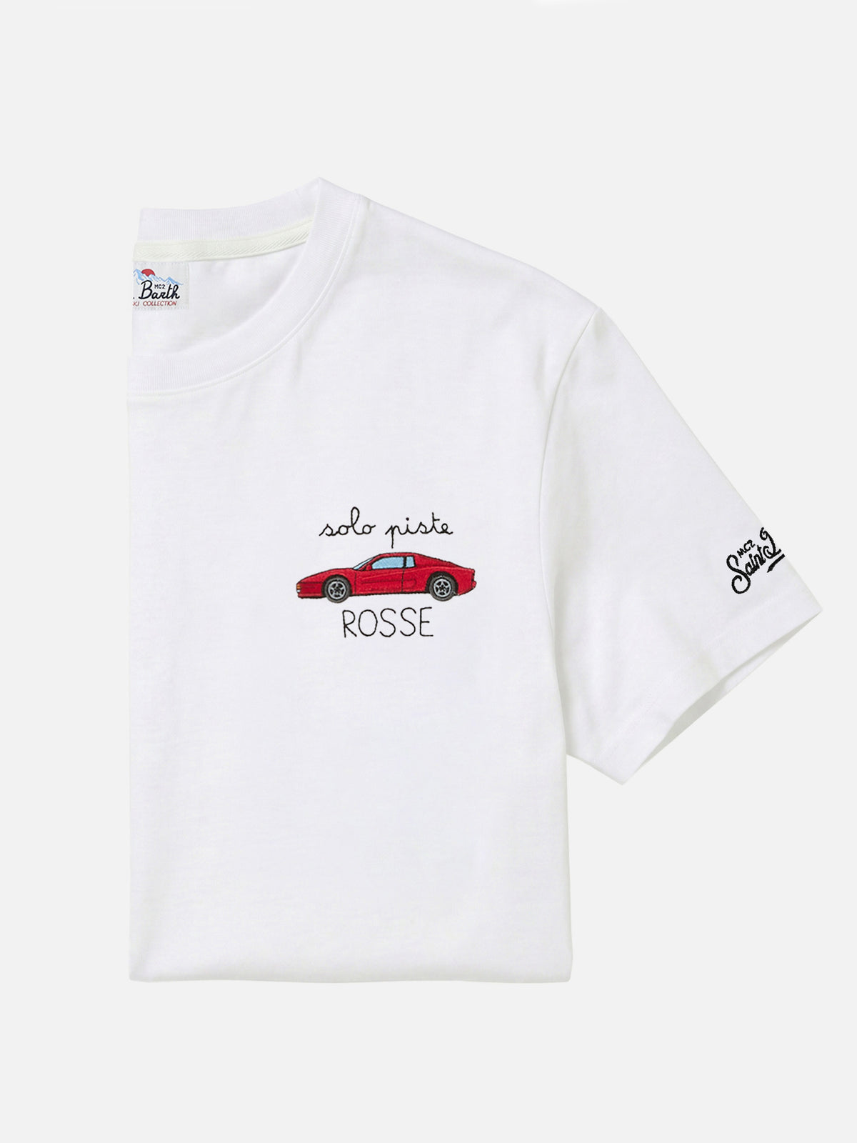 Weißes Crewneck-T-Shirt Arnott mit Solo Piste Rosse-Stickerei 