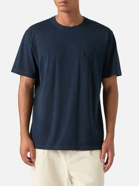 T-shirt Arnott blu navy in cotone con monogramma SB Legacy