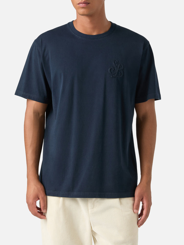 Marineblaues T-Shirt aus blue Arnott Baumwolle mit SB Legacy-Monogramm 