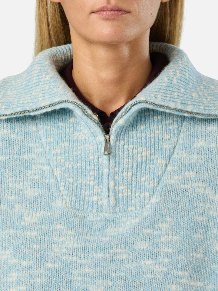 Maglia Augustine azzurra in lana con mezza zip e ricamo logo