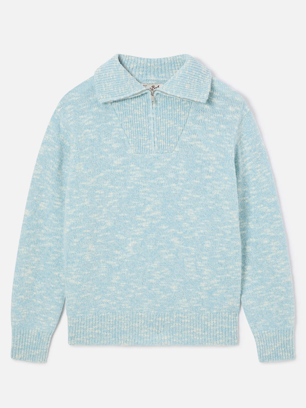 Light blue Augustine wool half-zip knit with logo embroidery