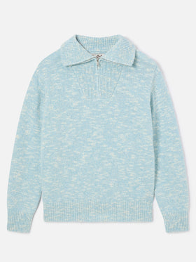 Light blue Augustine wool half-zip knit with logo embroidery