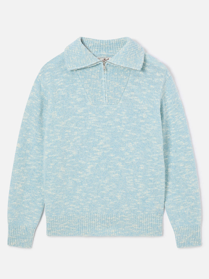 Light blue Augustine wool half-zip knit with logo embroidery