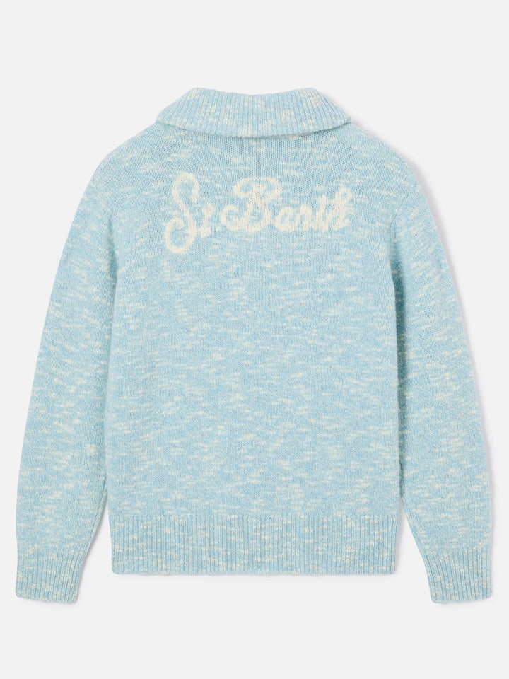 Pull en laine Augustine blue léger à demi-zip avec logo brodé 