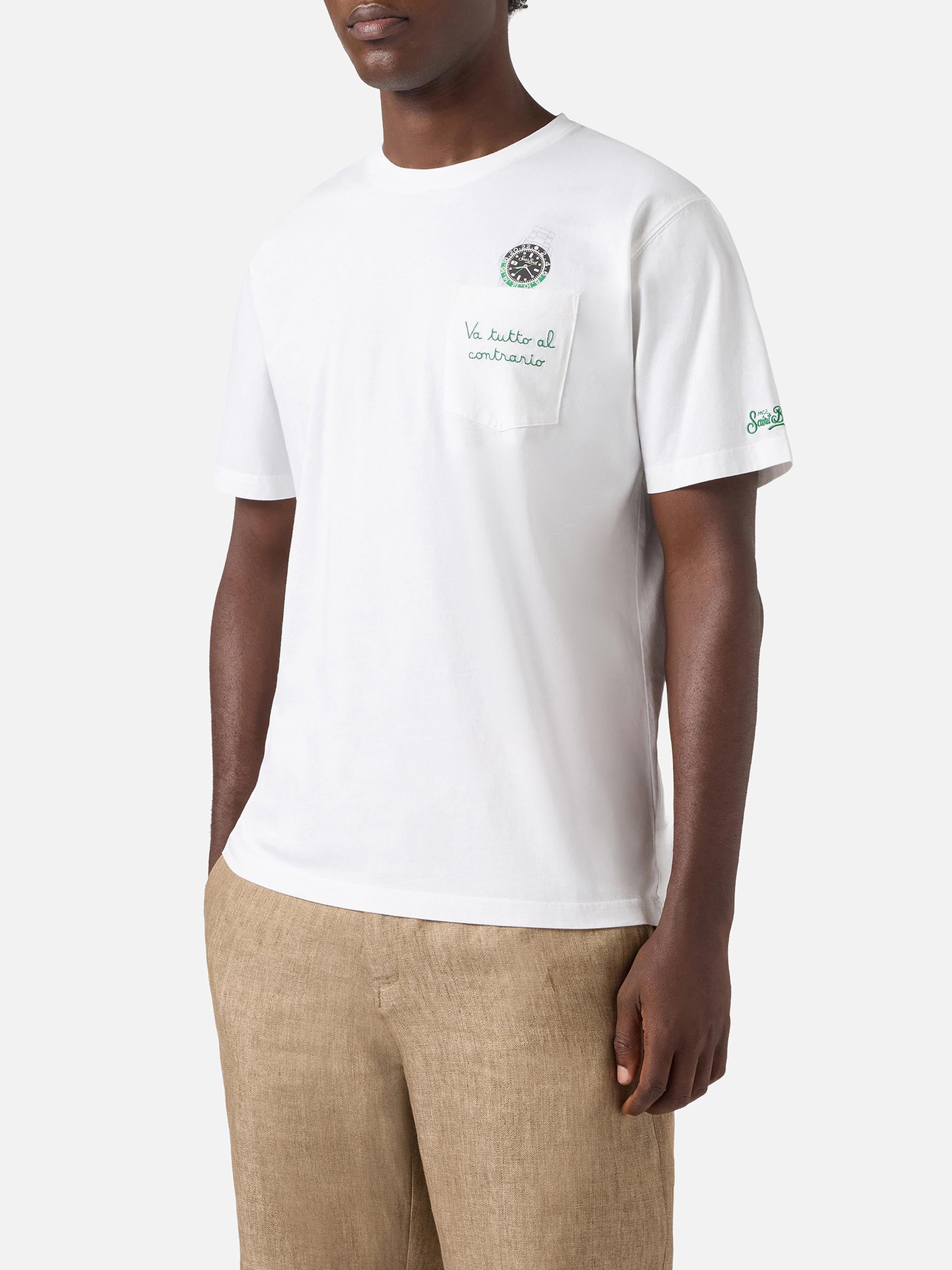White Austin t-shirt with watch and Va Tutto Al Contrario