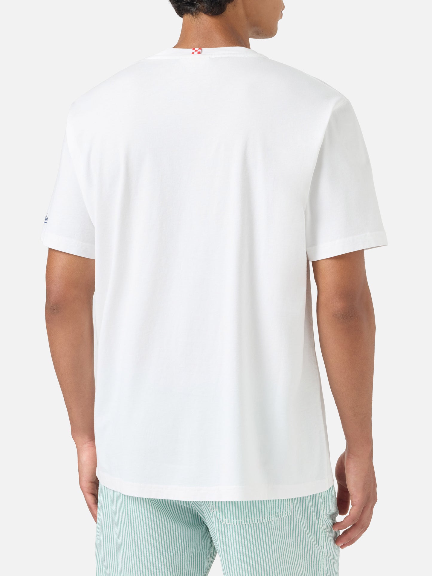 White Austin t-shirt with Invest Don't Spend watch embroidery