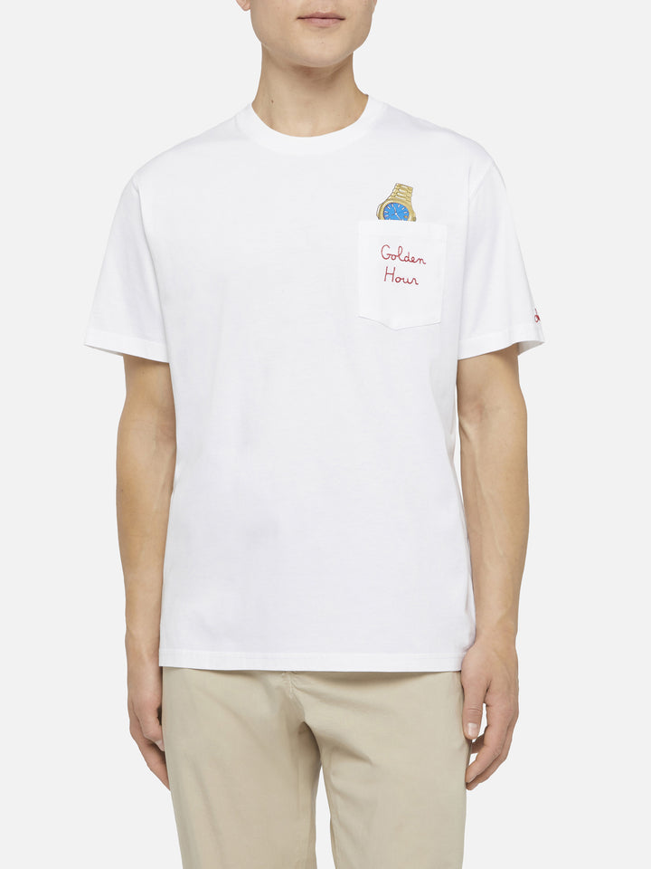 Tshirt in cotone Austin con ricamo e stampa orologio