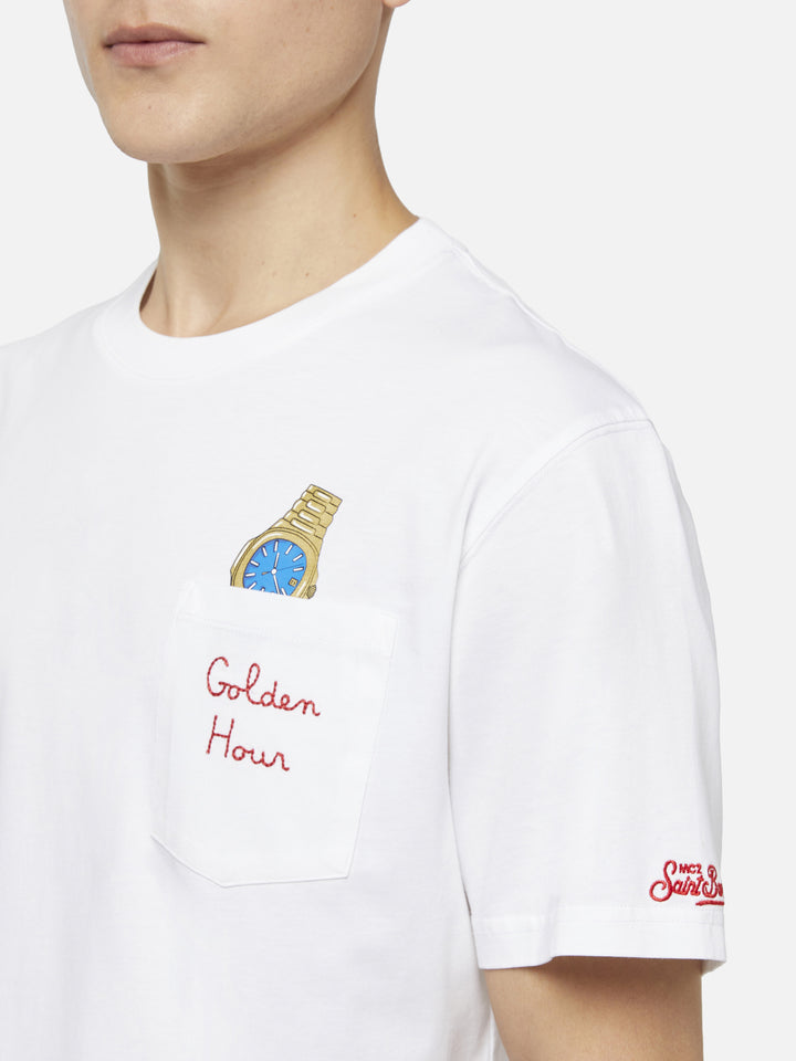Tshirt in cotone Austin con ricamo e stampa orologio
