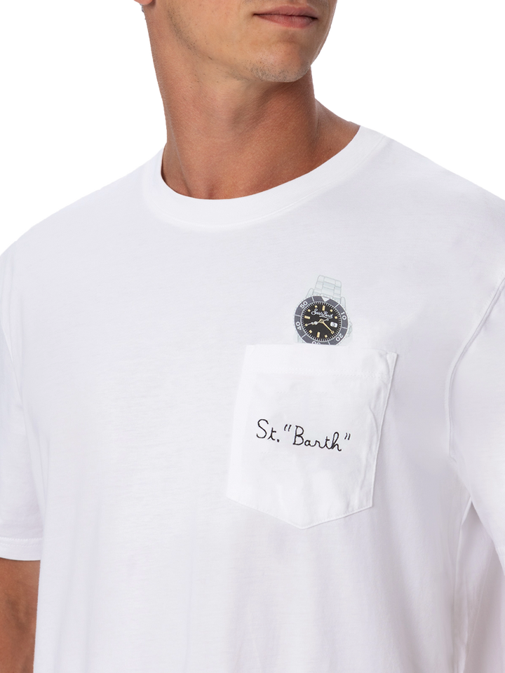 Baumwoll-T-Shirt Austin mit Stickerei und Uhrendruck