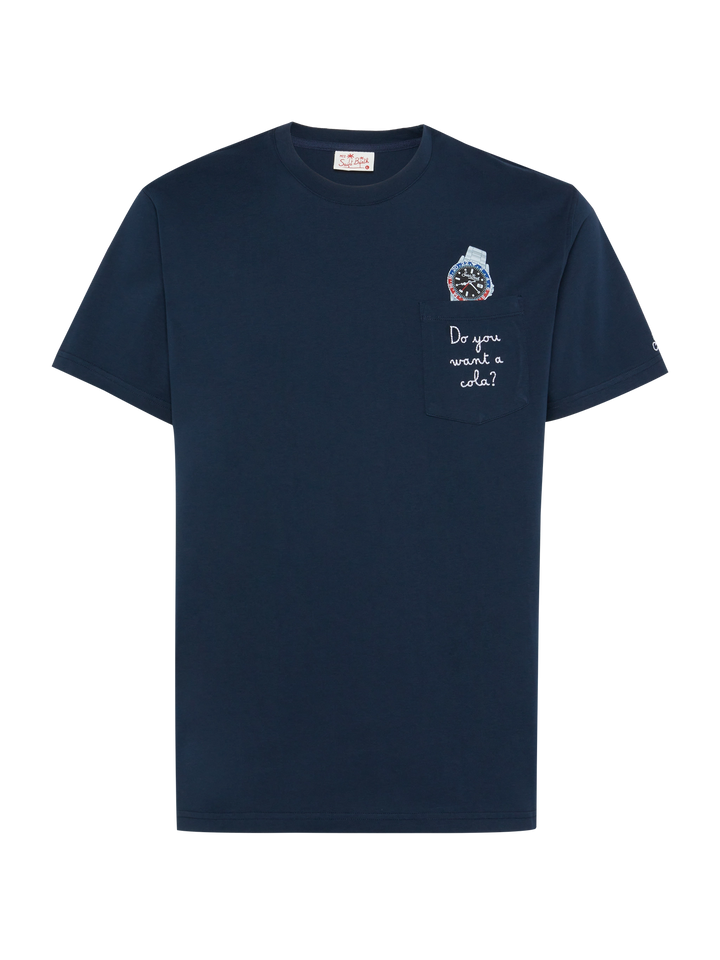 Baumwoll-T-Shirt Austin mit Stickerei und Uhrendruck